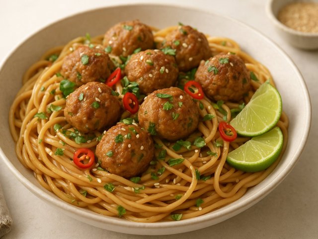 Sesame-Peanut Noodles & Meatballs