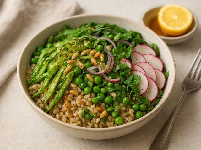 Shaved Asparagus & Barley Bowl With Orange-Balsamic Vinaigrette