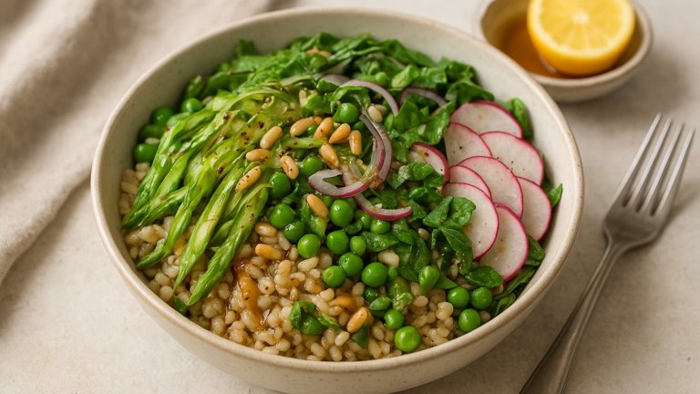 Shaved Asparagus & Barley Bowl With Orange-Balsamic Vinaigrette