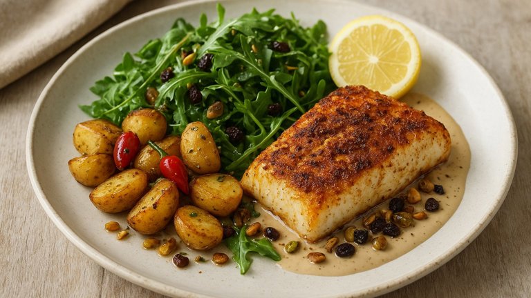 Shawarma-Spiced Cod & Arugula Salad