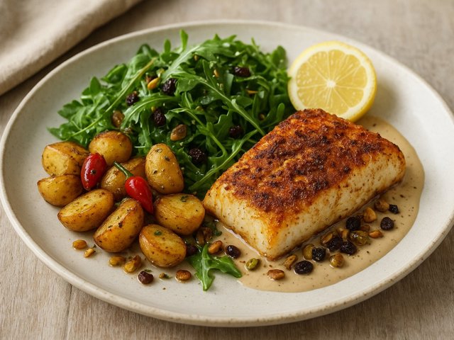 Shawarma-Spiced Cod & Arugula Salad