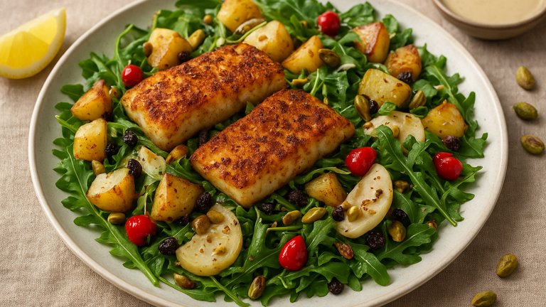 Shawarma-Spiced Cod & Arugula Salad
