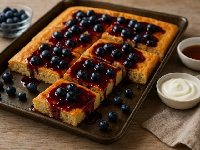 Sheet Pan Pancakes With Blueberry Syrup