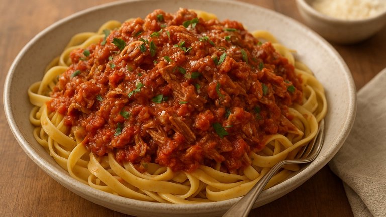 Shredded PORK RAGÙ WITH Pasta