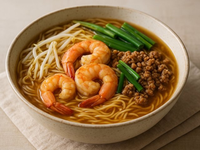 Shrimp And Pork Noodles In Broth (Dan Zi Mian)