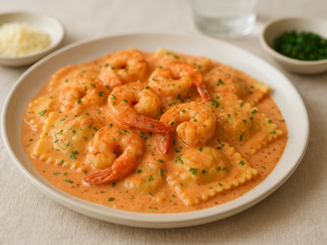 Shrimp Ravioli With Rosa Vodka Sauce