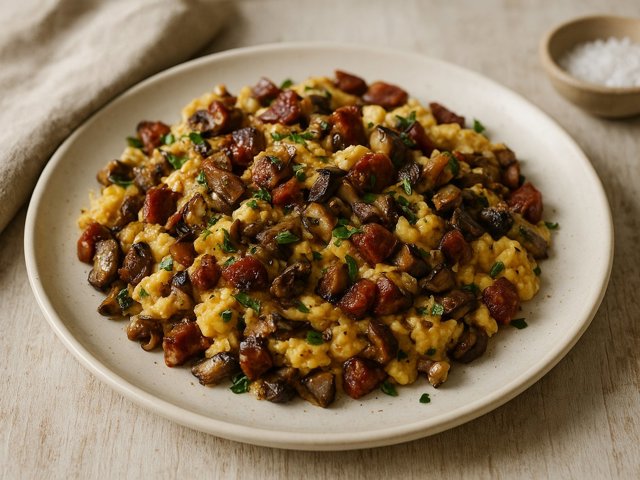 Simple Scrambled EGGS With WILD Mushrooms And Chorizo