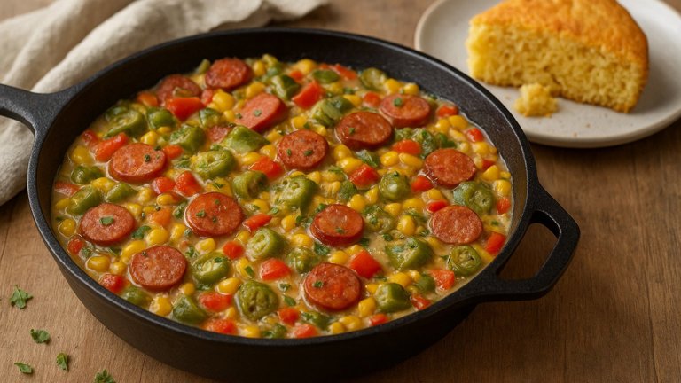 Skillet Maque Choux: With Andouille Sausage