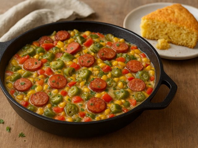 Skillet Maque Choux: With Andouille Sausage