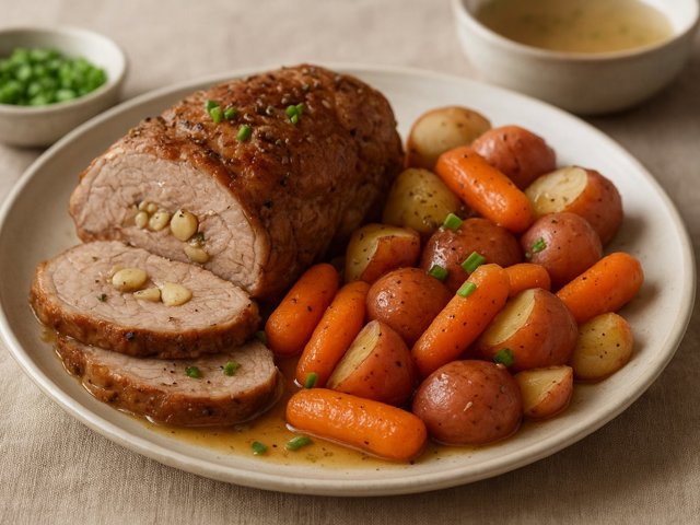 Slow Cooker Garlic-Stuffed Pork Roast