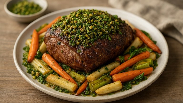 Slow Roasted Lamb With Pistachio Gremolata