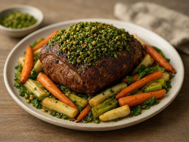 Slow Roasted Lamb With Pistachio Gremolata