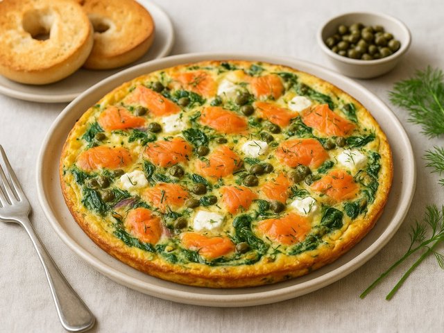 Smoked Salmon Frittata: With Cream Cheese, Capers, And Dill