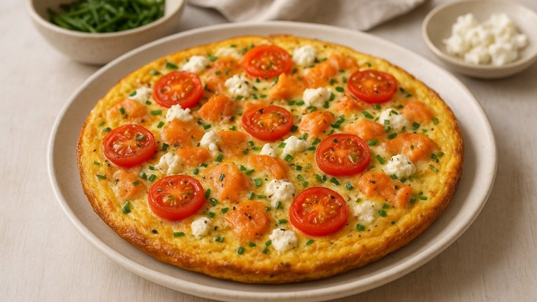 Smoked Salmon Frittata With Goat Cheese, Cherry Tomatoes, And Chives