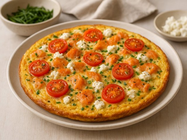 Smoked Salmon Frittata With Goat Cheese, Cherry Tomatoes, And Chives