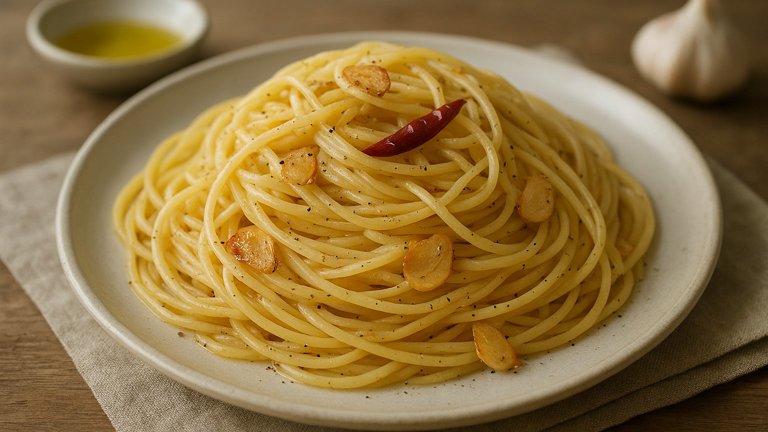 Spaghetti Aglio E OLIO (Spaghetti WITH Garlic AND OIL)