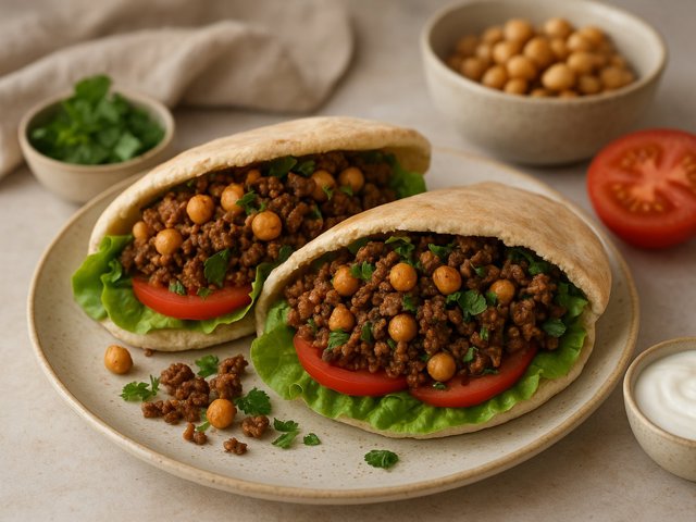Spiced BEEF AND Chickpea-Stuffed Pitas “Kawarma”