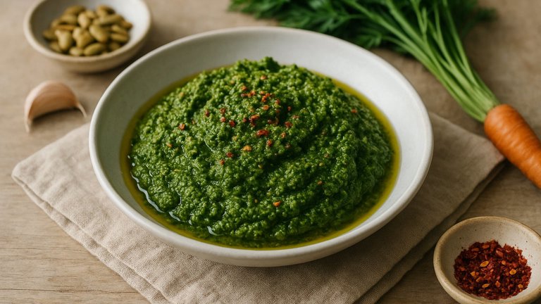 Spicy Carrot Top Pesto