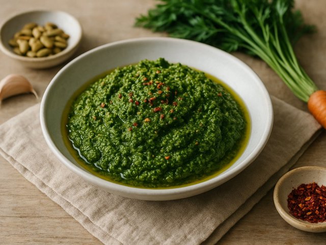 Spicy Carrot Top Pesto