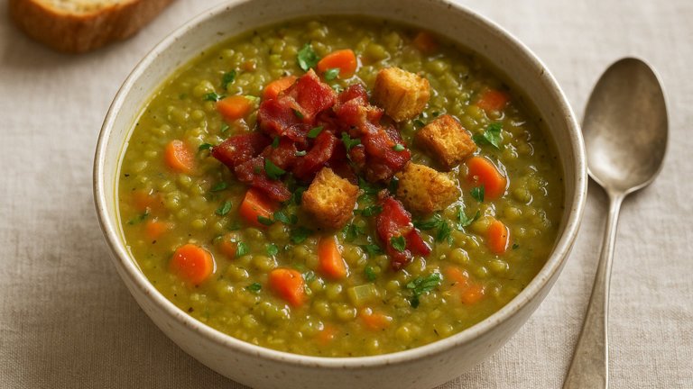 Split Pea & Tomato Soup with Bacon