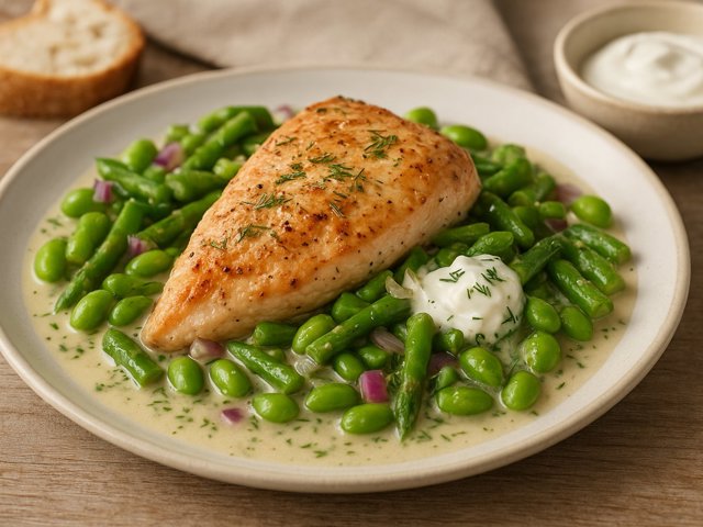 Spring Chicken With Asparagus & Edamame