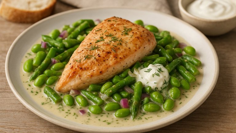 Spring Chicken With Asparagus & Edamame