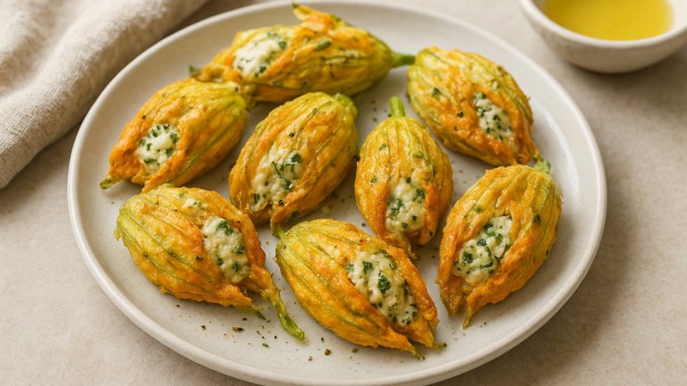 Squash Blossoms Stuffed With Cheese And Herbs