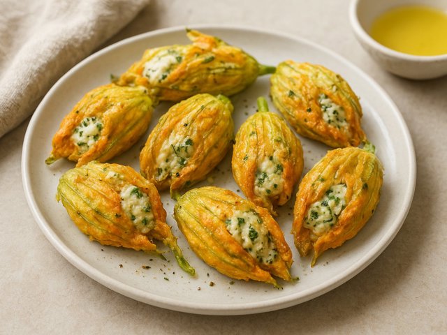 Squash Blossoms Stuffed With Cheese And Herbs