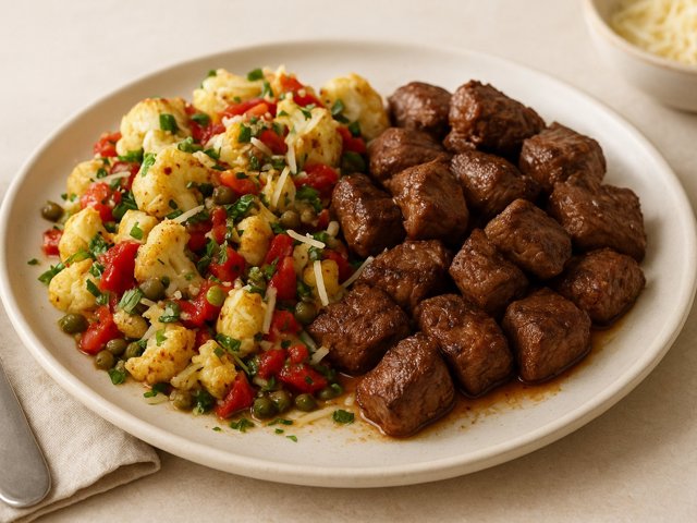 Steak TIPS AND Cauliflower “Caponata” Salad