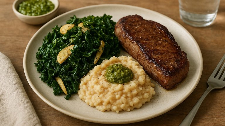 Steak with Kale and White Bean Mash