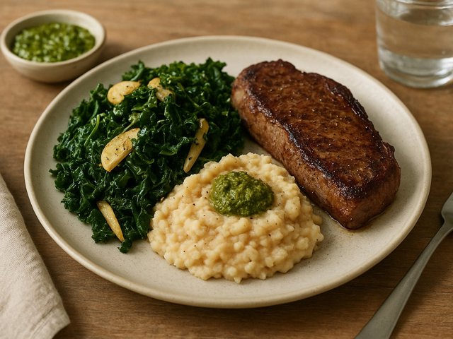 Steak With Kale And White Bean Mash