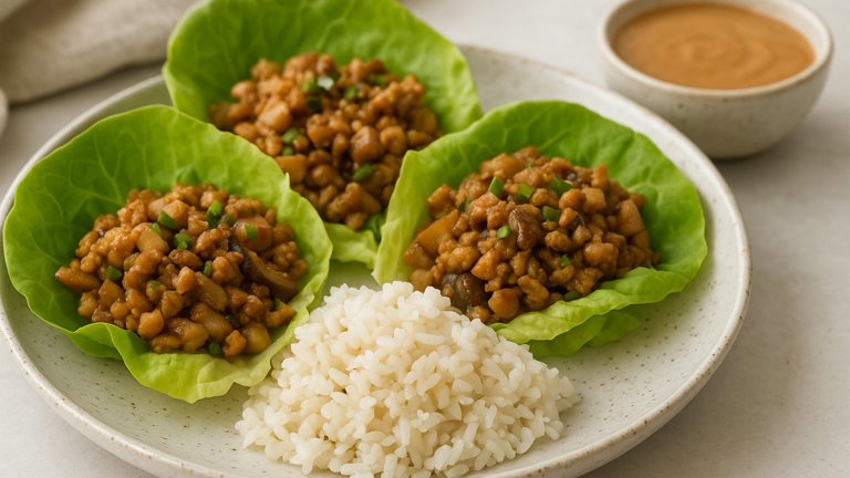 Stir-Fried Chicken Lettuce Wraps WITH Peanut Sauce