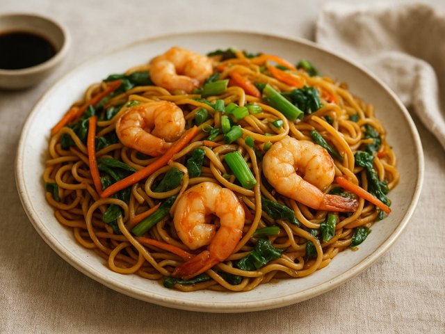 Stir-Fried Noodles With Shrimp And Vegetables