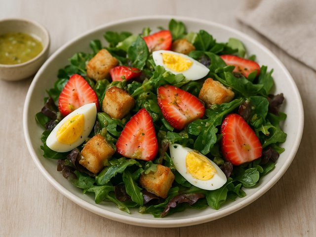 Strawberries & Greens With Ginger-Scallion Dressing