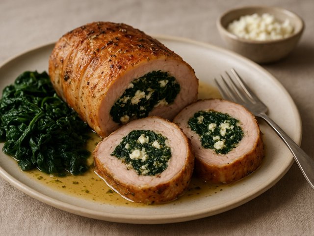 Stuffed PORK Roast WITH Spinach AND FETA