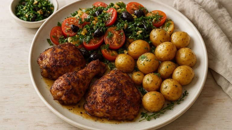 Sumac Chicken WITH Black Gremolata & Tomato Salad