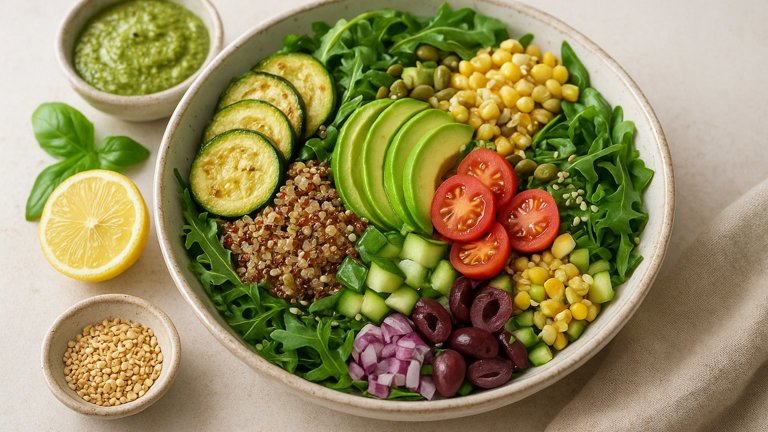 Summer Garden Patch Bowl with Creamy Basil Pesto