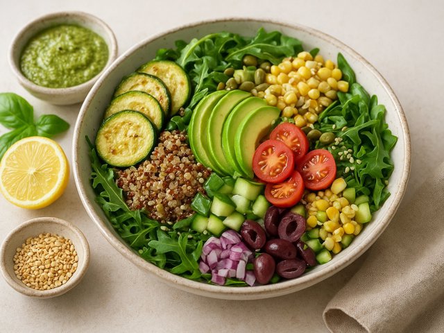 Summer Garden Patch Bowl With Creamy Basil Pesto