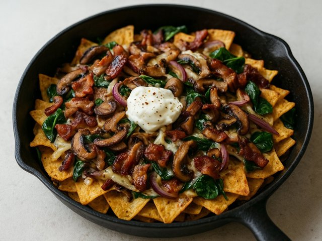 Super-Fancy Bacon And Porcini Skillet Nachos