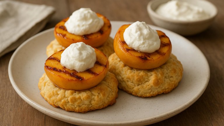 Sweet DROP Biscuits WITH Grilled Peaches AND Cream