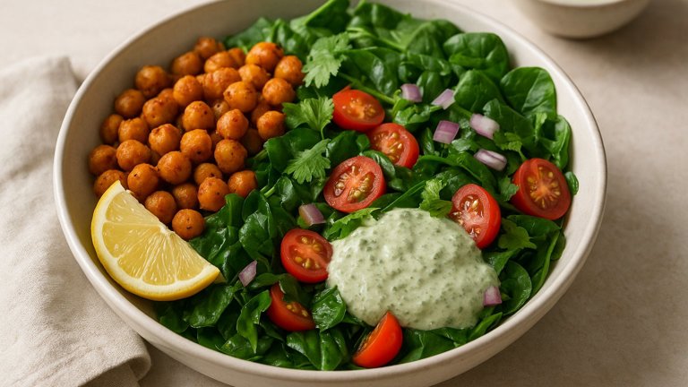 Tandoori Chickpea & Spinach Bowl With Creamy Mint Chutney