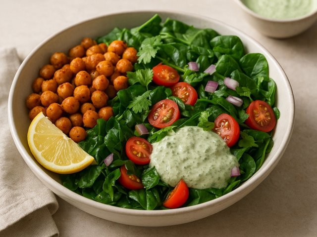 Tandoori Chickpea & Spinach Bowl With Creamy Mint Chutney