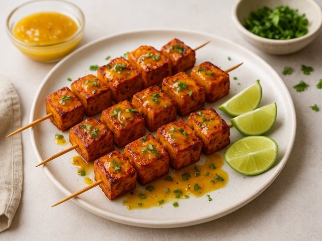 Tandoori Tofu Kebabs With Mango & Lime Glaze