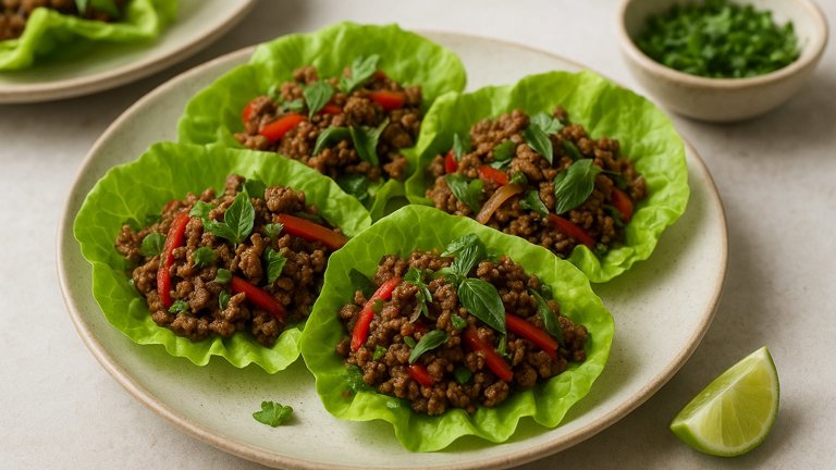 Thai Basil Beef Lettuce Wraps