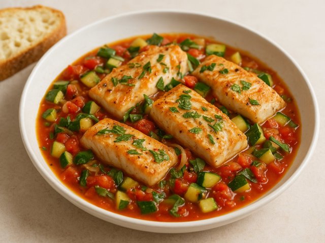 Tomato-Poached Mahi Mahi: With Zucchini And Fresh Herbs