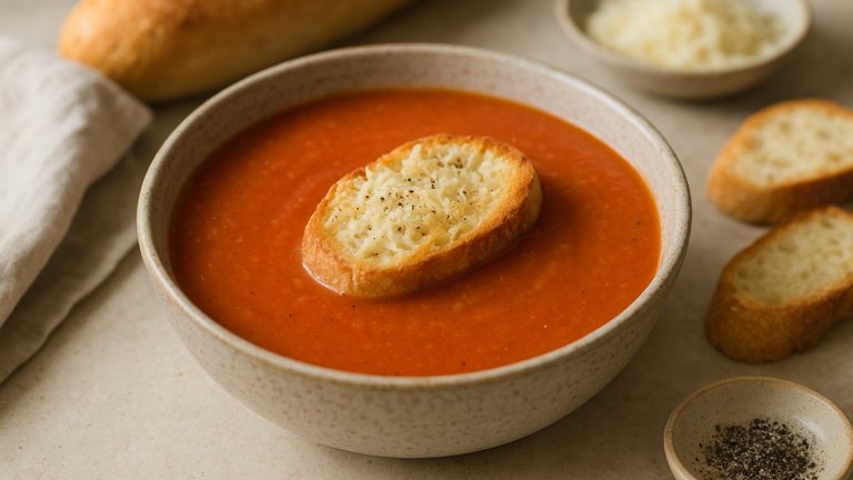 Tomato Soup With Parmesan Crostini