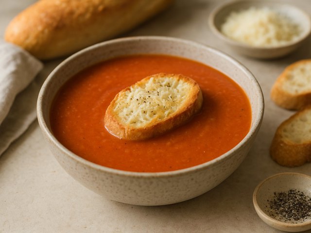 Tomato Soup With Parmesan Crostini