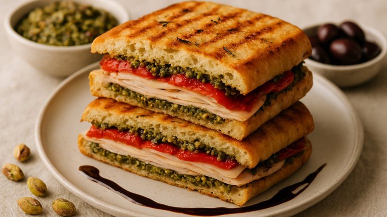 Turkey And Provolone Panini With Pistachio Tapenade