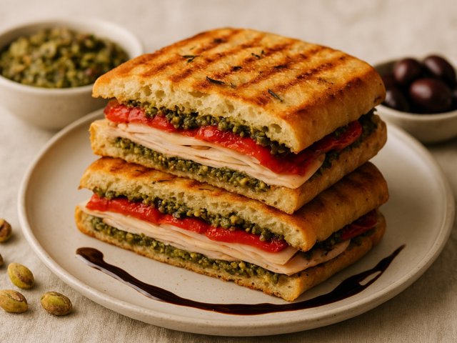 Turkey And Provolone Panini With Pistachio Tapenade