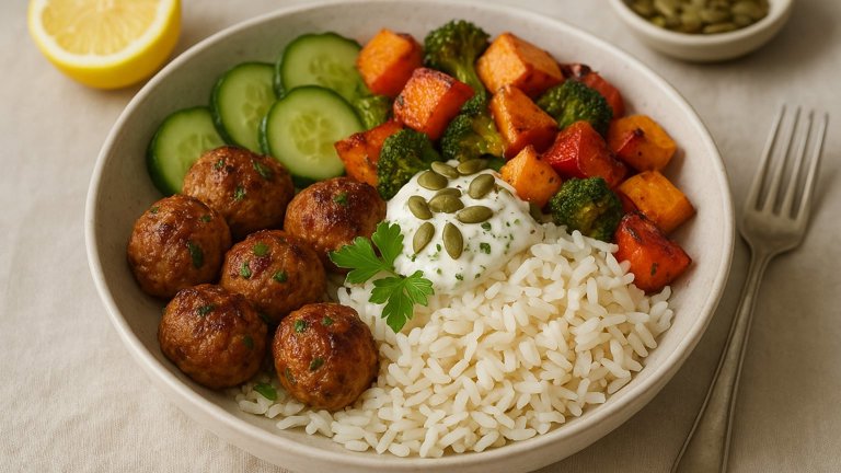 Turkey Kofta-Style Rice &Amp; Roast Vegetable Bowl